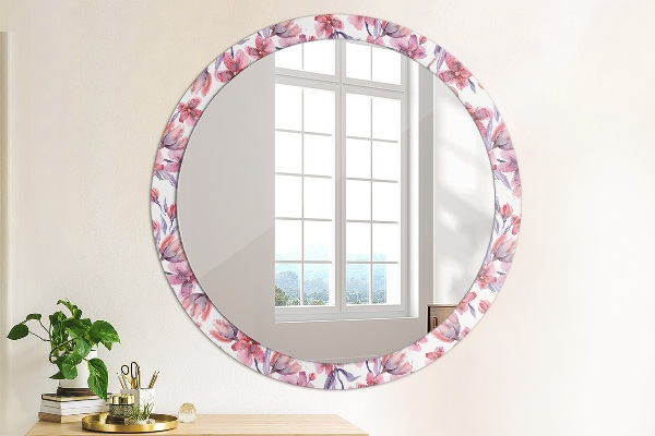 Miroir rond avec décoration Fleurs aquarelles