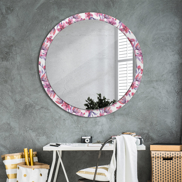 Miroir rond avec décoration Fleurs aquarelles