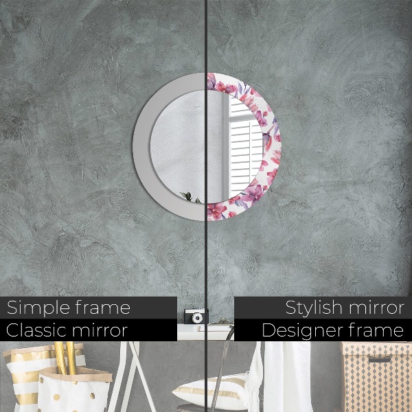 Miroir rond avec décoration Fleurs aquarelles