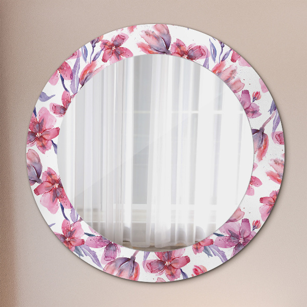 Miroir rond avec décoration Fleurs aquarelles