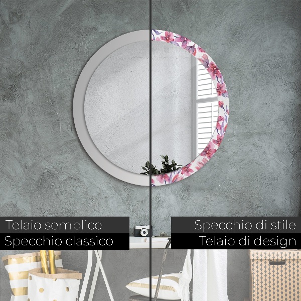 Miroir rond avec décoration Fleurs aquarelles