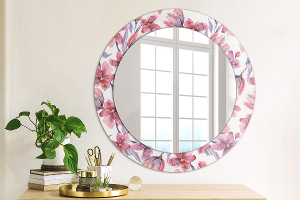 Miroir rond avec décoration Fleurs aquarelles