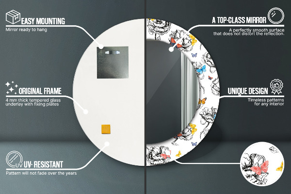 Miroir rond avec décoration Papillon