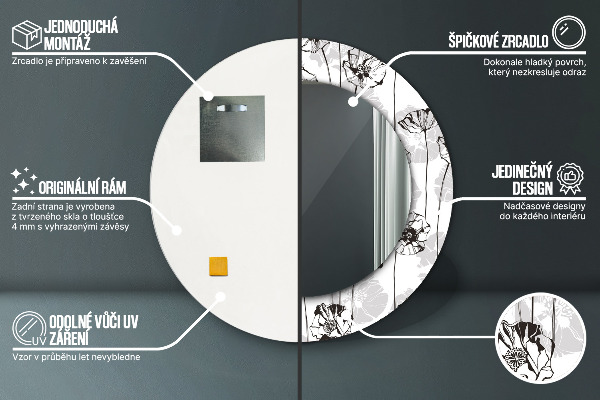 Miroir rond avec décoration Fleurs maki