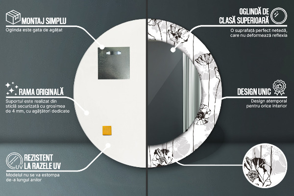 Miroir rond avec décoration Fleurs maki