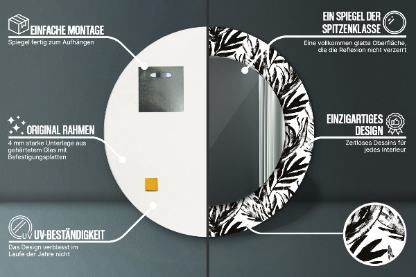 Miroir rond cadre avec impression Monstera
