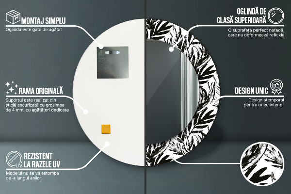 Miroir rond cadre avec impression Monstera