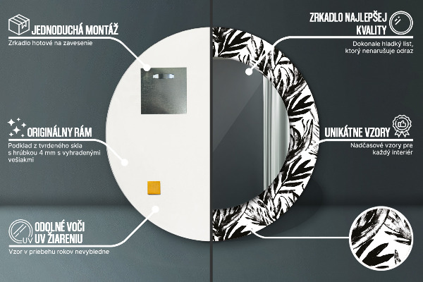 Miroir rond cadre avec impression Monstera