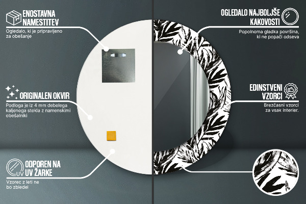 Miroir rond cadre avec impression Monstera