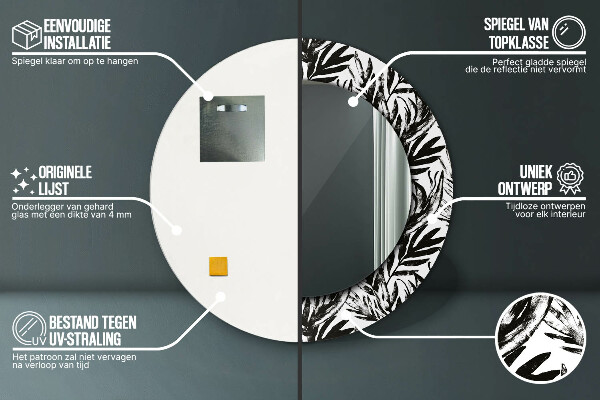 Miroir rond cadre avec impression Monstera