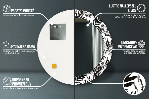 Miroir rond cadre avec impression Monstera