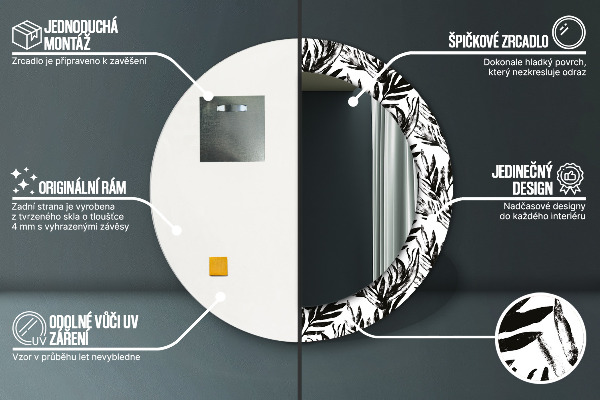 Miroir rond cadre avec impression Monstera