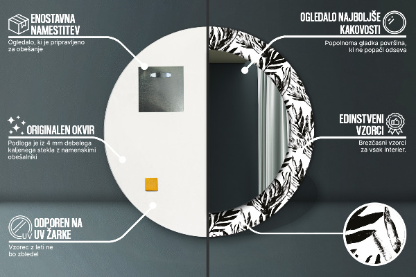 Miroir rond cadre avec impression Monstera
