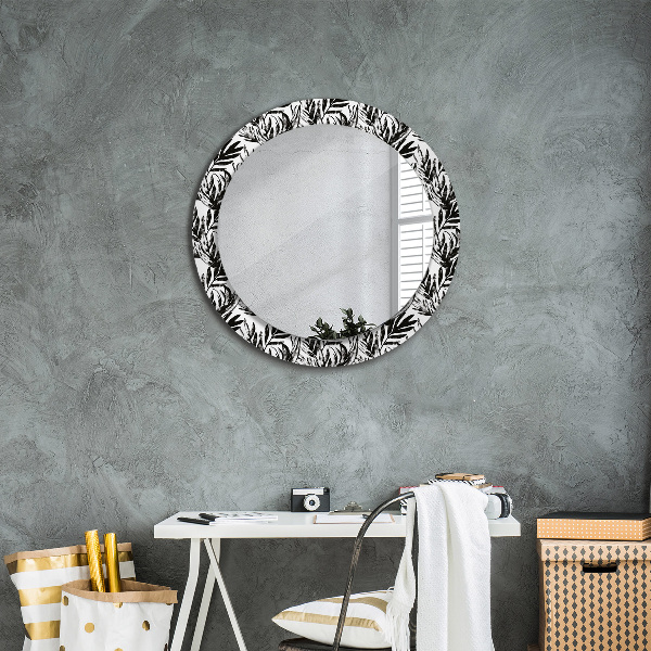 Miroir rond cadre avec impression Monstera