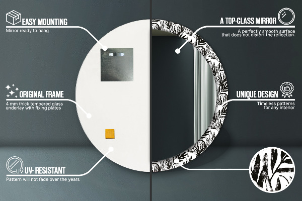 Miroir rond cadre avec impression Monstera