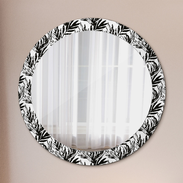 Miroir rond cadre avec impression Monstera