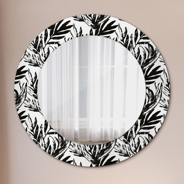 Miroir rond cadre avec impression Monstera