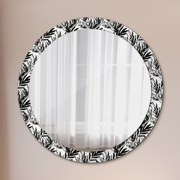 Miroir rond cadre avec impression Monstera
