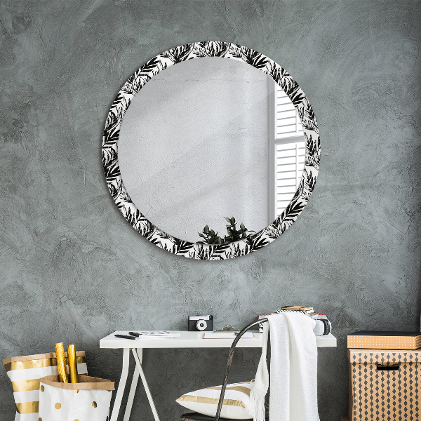 Miroir rond cadre avec impression Monstera