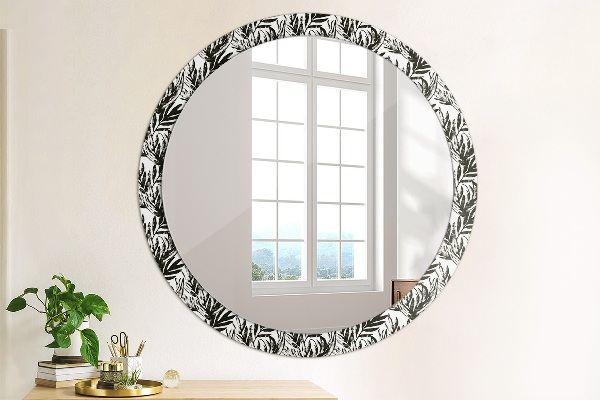 Miroir rond cadre avec impression Monstera