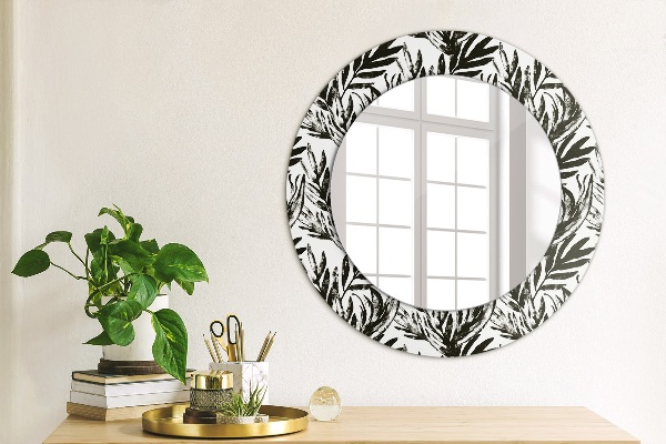 Miroir rond cadre avec impression Monstera