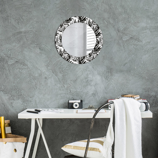 Miroir rond cadre avec impression Monstera