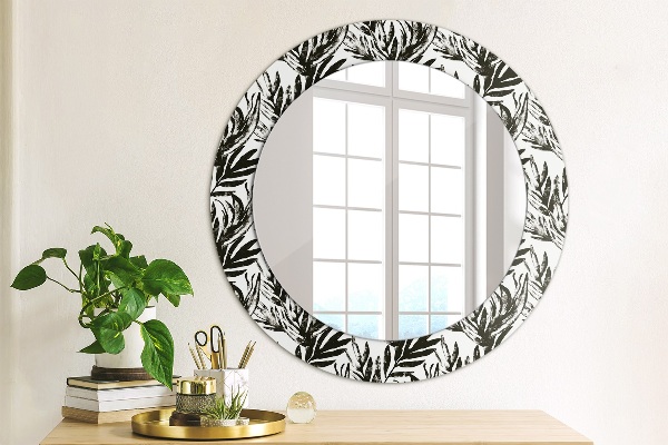 Miroir rond cadre avec impression Monstera