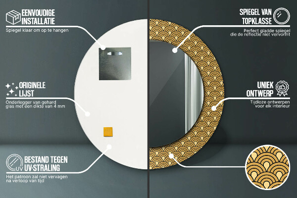 Miroir rond cadre avec impression Déco vintage