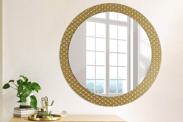Miroir rond cadre avec impression Déco vintage