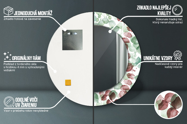 Miroir rond cadre avec impression Eucalyptus