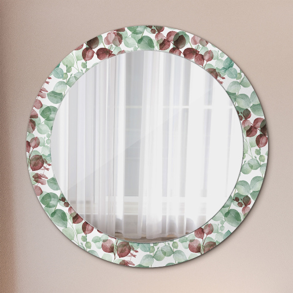 Miroir rond cadre avec impression Eucalyptus