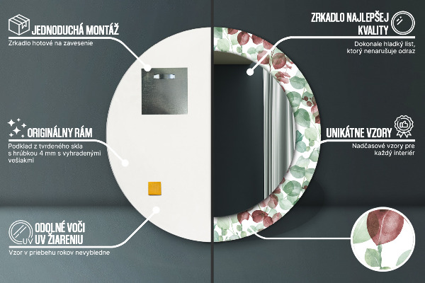 Miroir rond cadre avec impression Eucalyptus