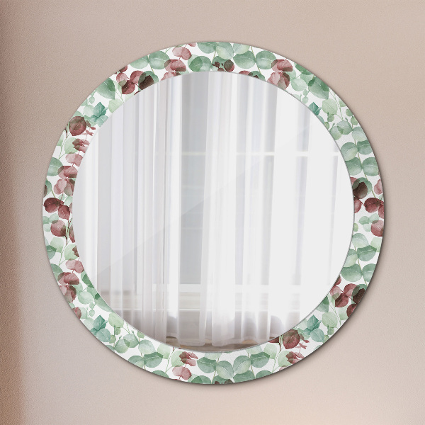 Miroir rond cadre avec impression Eucalyptus