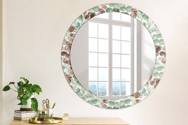 Miroir rond cadre avec impression Eucalyptus