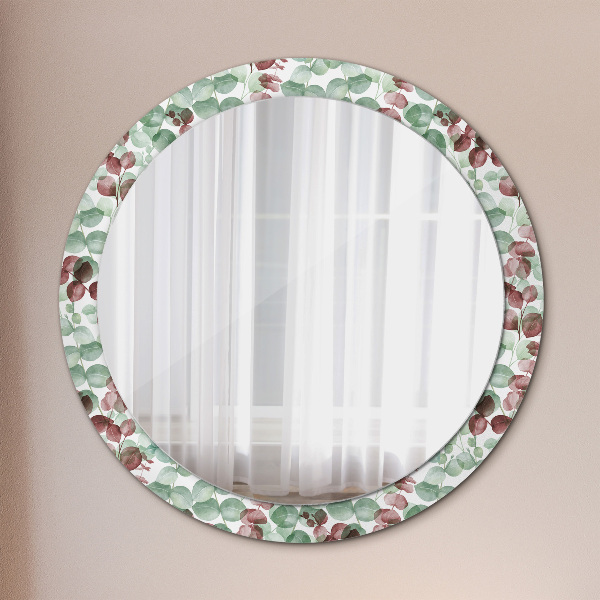 Miroir rond cadre avec impression Eucalyptus