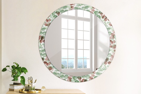 Miroir rond cadre avec impression Eucalyptus