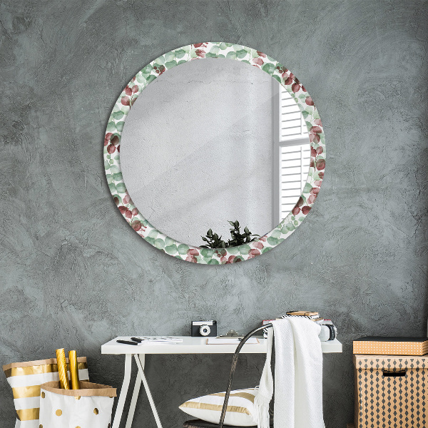 Miroir rond cadre avec impression Eucalyptus