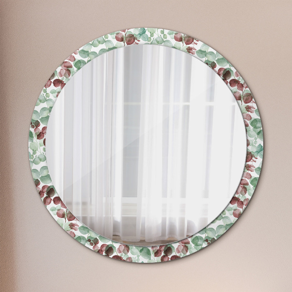 Miroir rond cadre avec impression Eucalyptus