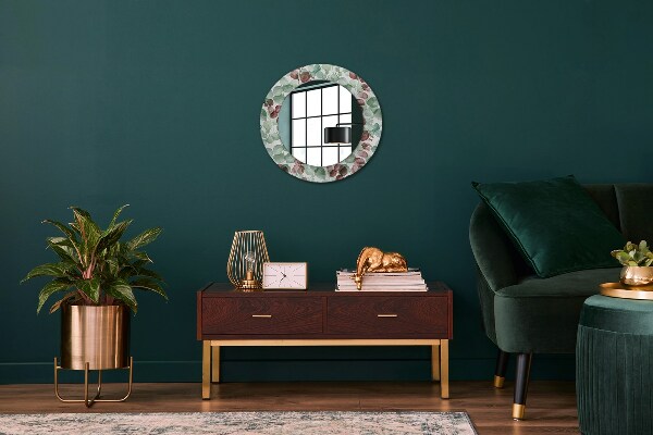 Miroir rond cadre avec impression Eucalyptus