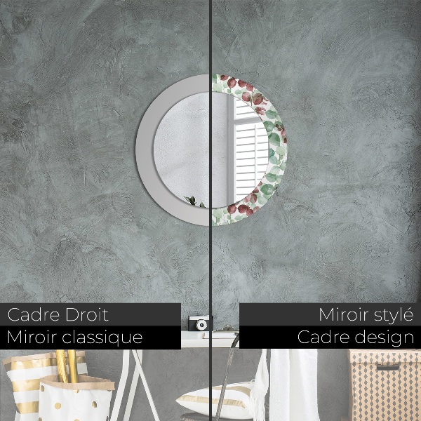 Miroir rond cadre avec impression Eucalyptus
