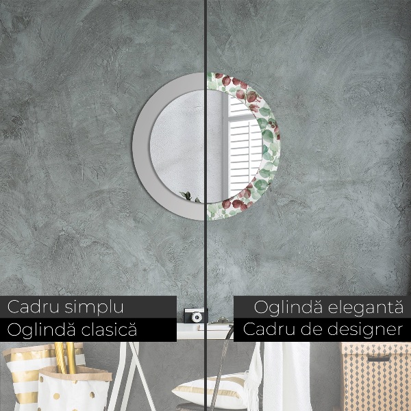 Miroir rond cadre avec impression Eucalyptus