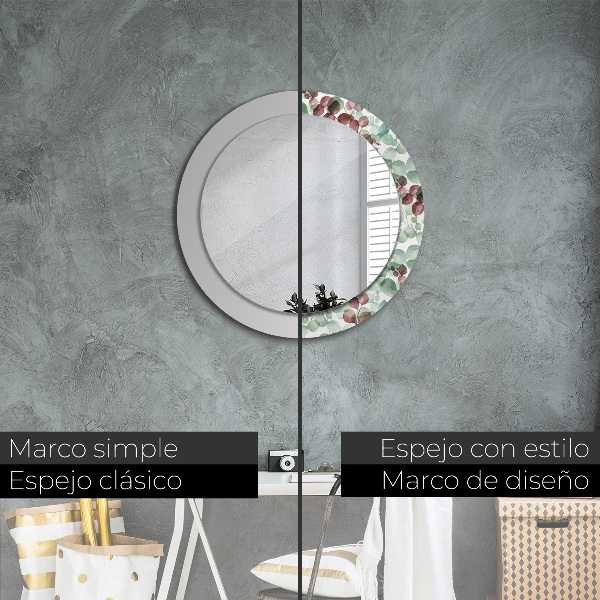 Miroir rond cadre avec impression Eucalyptus