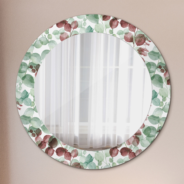 Miroir rond cadre avec impression Eucalyptus