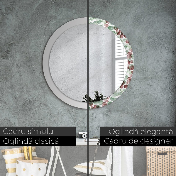 Miroir rond cadre avec impression Eucalyptus