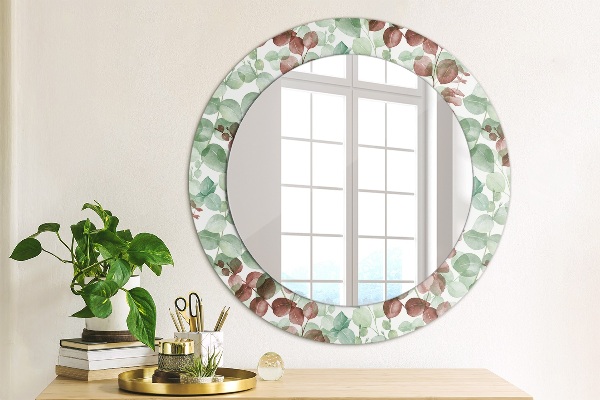 Miroir rond cadre avec impression Eucalyptus
