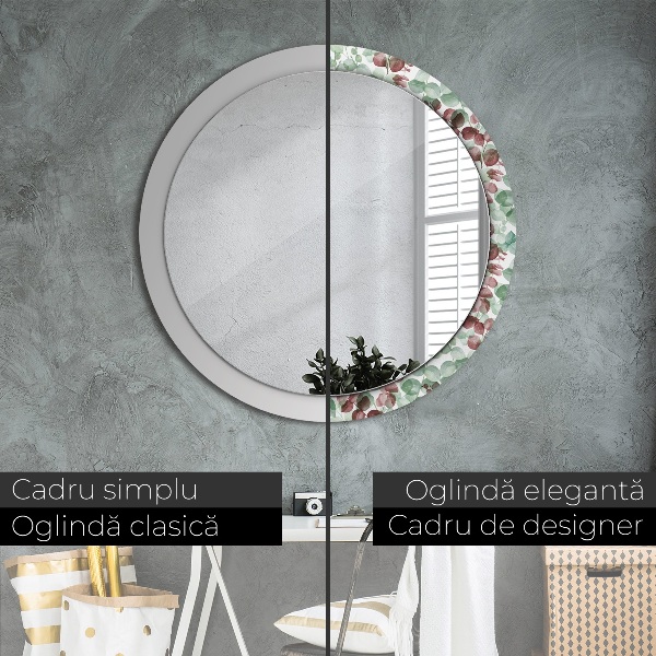 Miroir rond cadre avec impression Eucalyptus