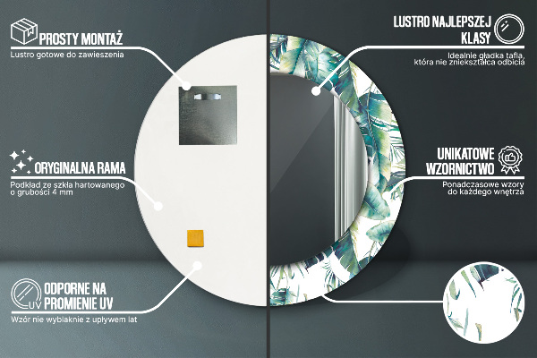 Miroir rond cadre avec impression Feuilles