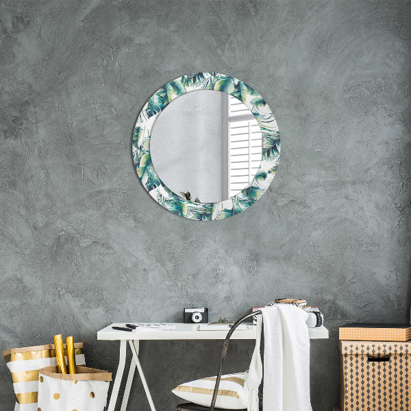 Miroir rond cadre avec impression Feuilles