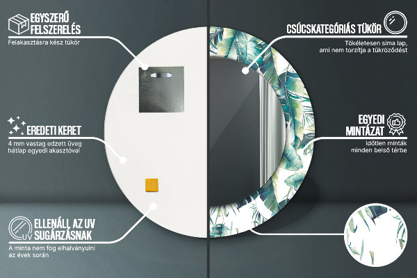 Miroir rond cadre avec impression Feuilles