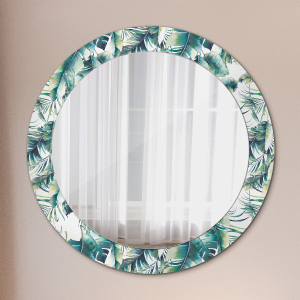 Miroir rond cadre avec impression Feuilles